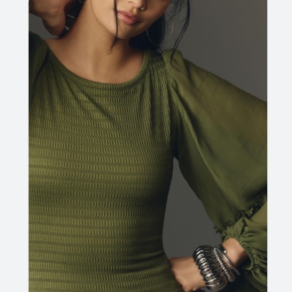 BALLOON-SLEEVE SMOCKED TOP - Picture 2 of 10